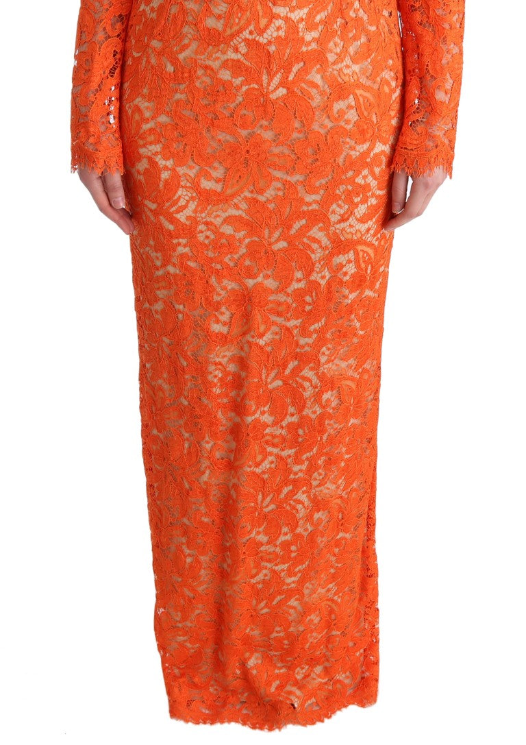 Buy Elegant Long-Sleeve Full-Length Orange Sheath Dress by Dolce & Gabbana