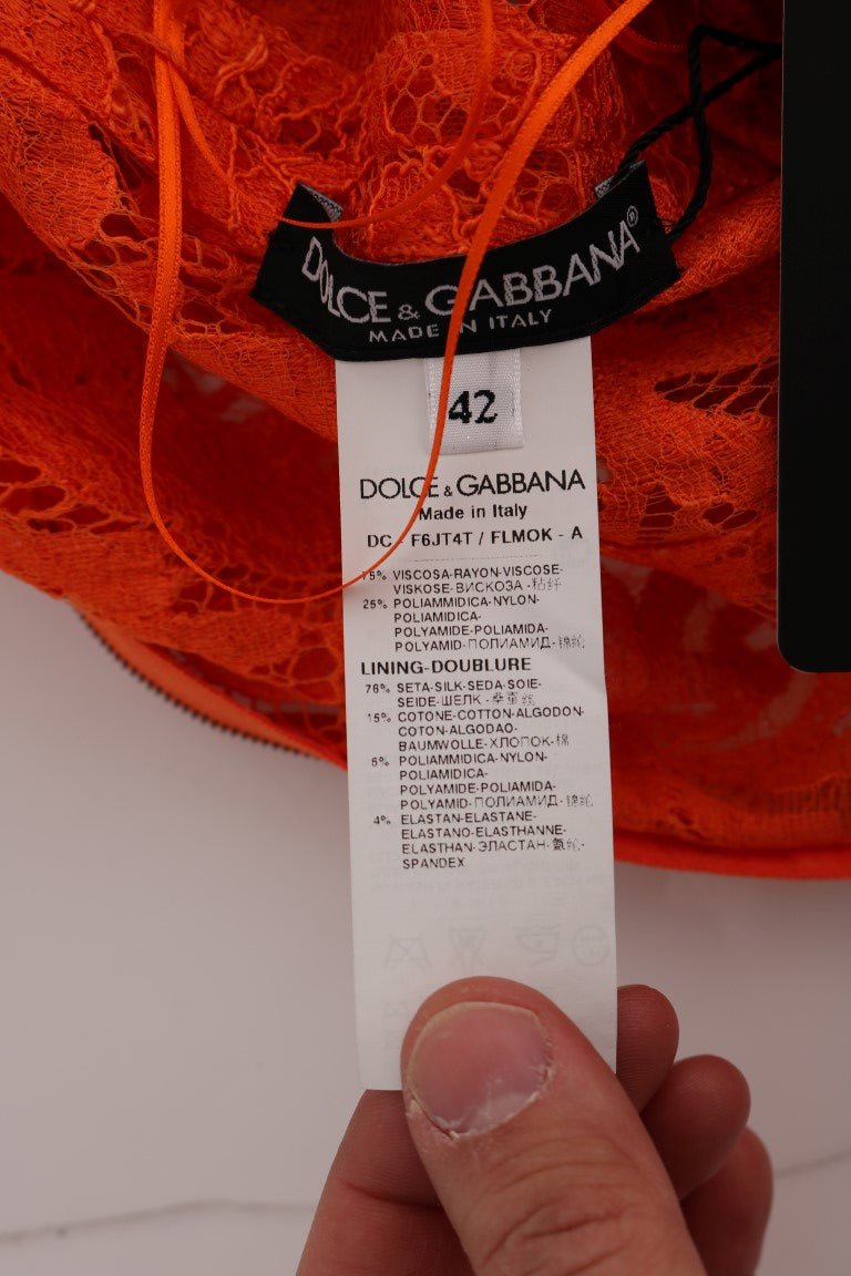 Buy Elegant Long-Sleeve Full-Length Orange Sheath Dress by Dolce & Gabbana