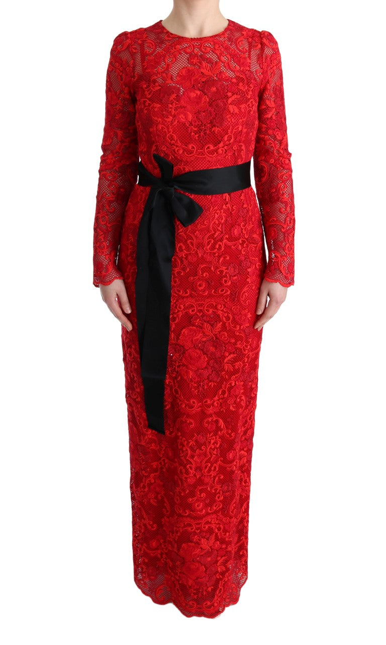 Buy Elegant Red Sheath Dress with Silk Bow Belt by Dolce & Gabbana