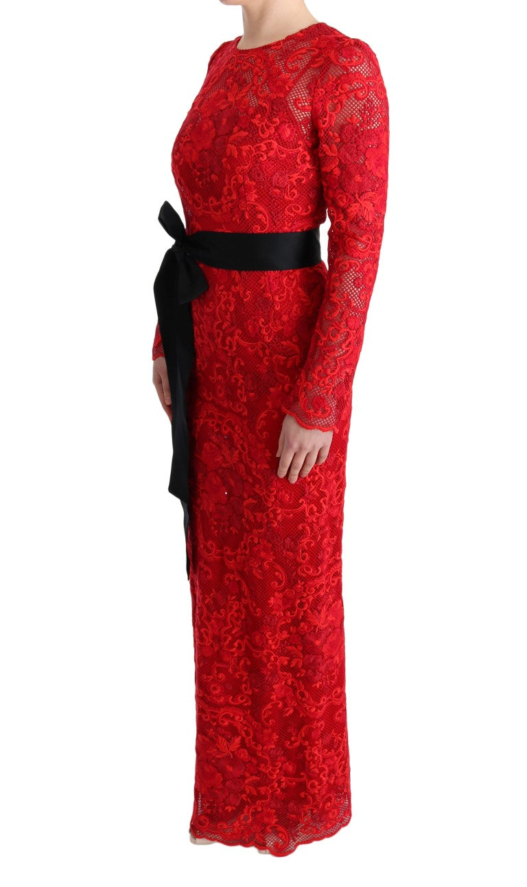 Buy Elegant Red Sheath Dress with Silk Bow Belt by Dolce & Gabbana