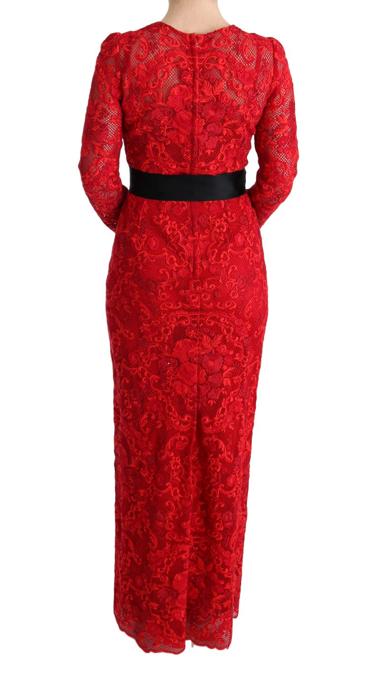 Buy Elegant Red Sheath Dress with Silk Bow Belt by Dolce & Gabbana