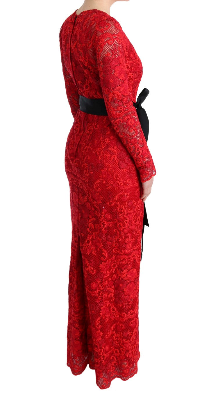 Buy Elegant Red Sheath Dress with Silk Bow Belt by Dolce & Gabbana