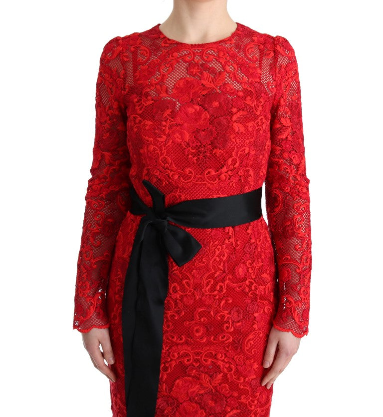 Buy Elegant Red Sheath Dress with Silk Bow Belt by Dolce & Gabbana