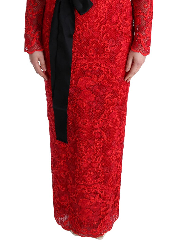 Buy Elegant Red Sheath Dress with Silk Bow Belt by Dolce & Gabbana