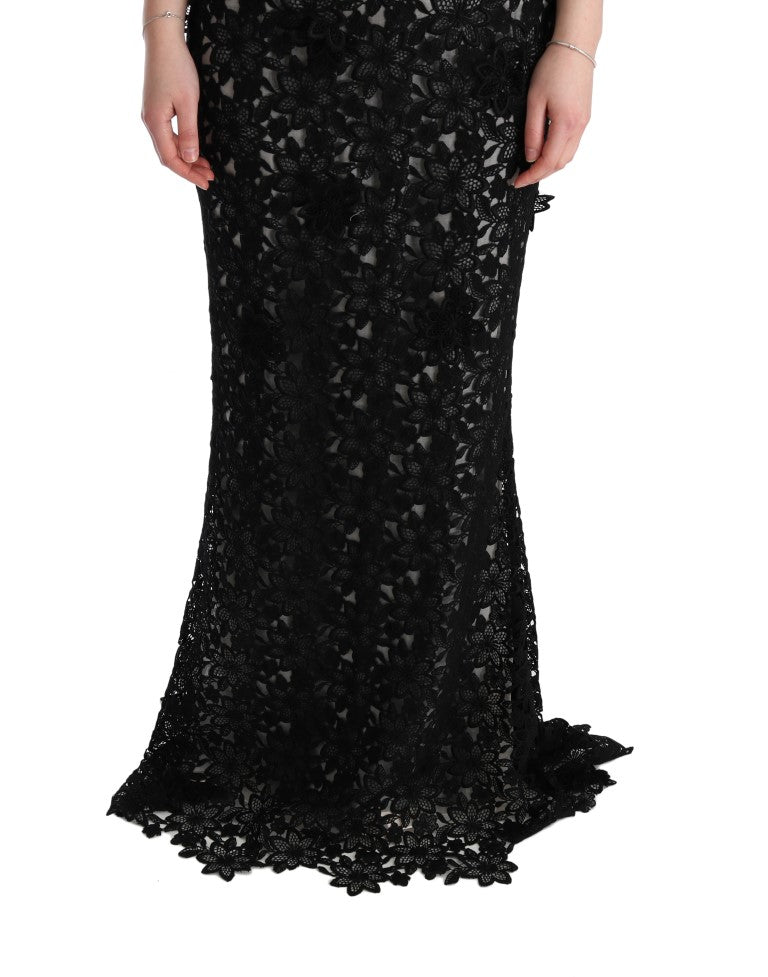 Buy Elegant Black Maxi Shift Dress with Floral Applique by Dolce & Gabbana