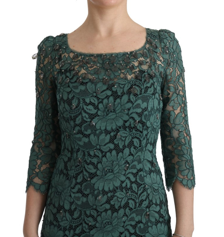 Buy Elegant Green Crystal Embellished Sheath Dress by Dolce & Gabbana