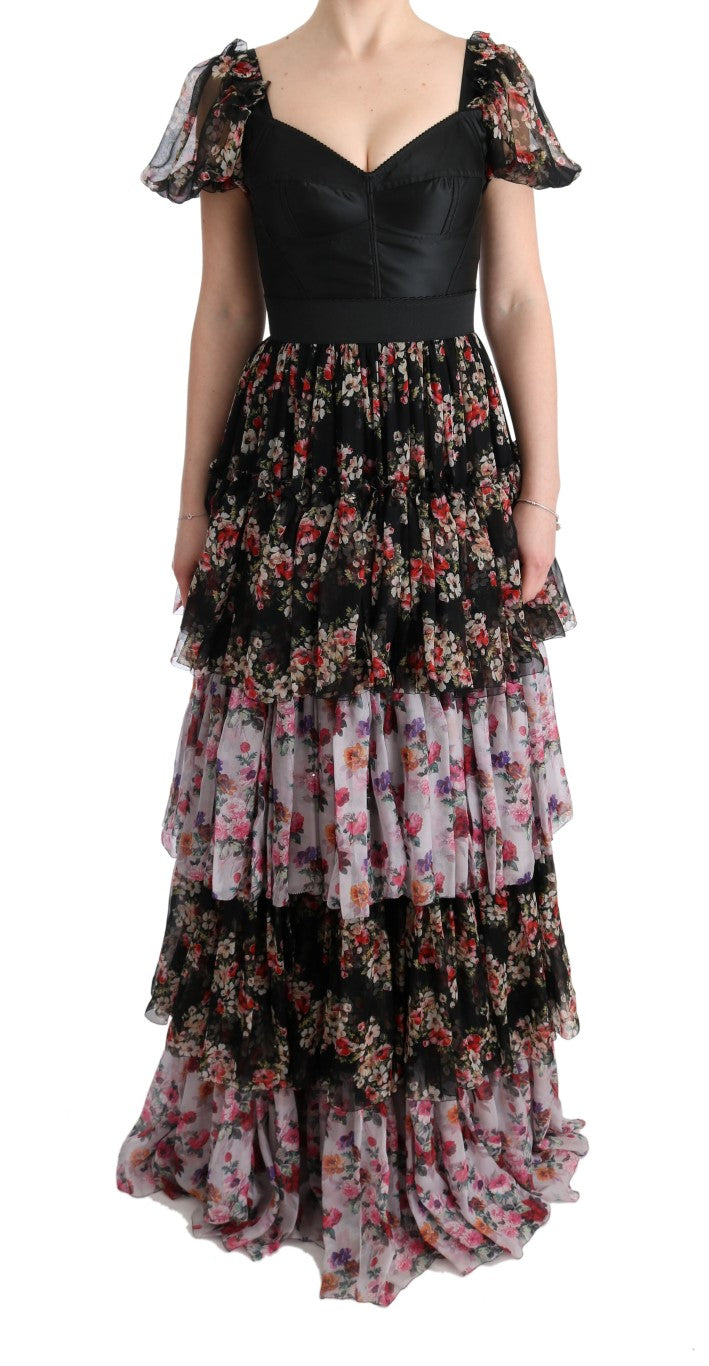 Buy Elegant Floral Shift Dress in Multicolor Silk Blend by Dolce & Gabbana