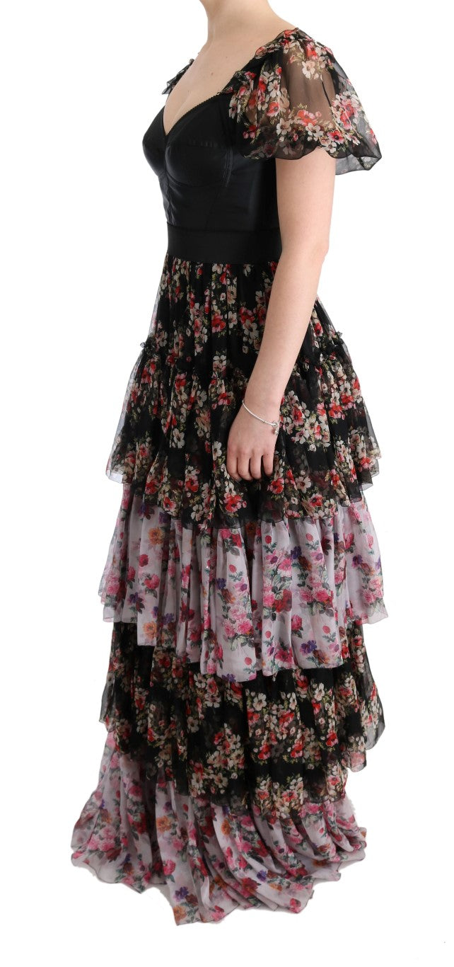 Buy Elegant Floral Shift Dress in Multicolor Silk Blend by Dolce & Gabbana