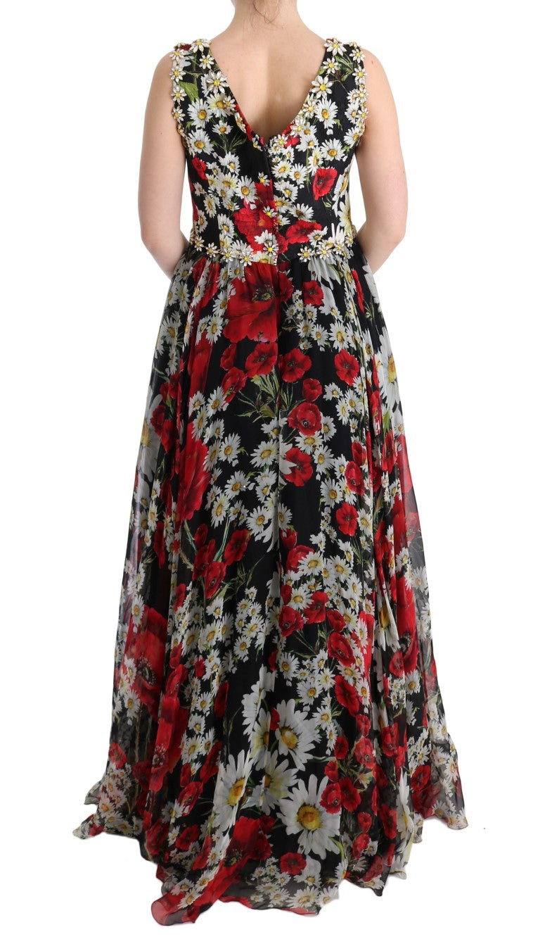 Buy Floral Maxi Gown with Sunflower Print and Crystals by Dolce & Gabbana