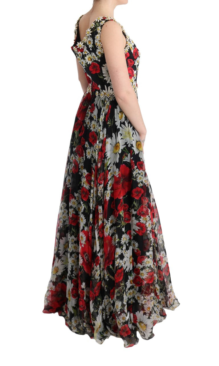 Buy Floral Maxi Gown with Sunflower Print and Crystals by Dolce & Gabbana