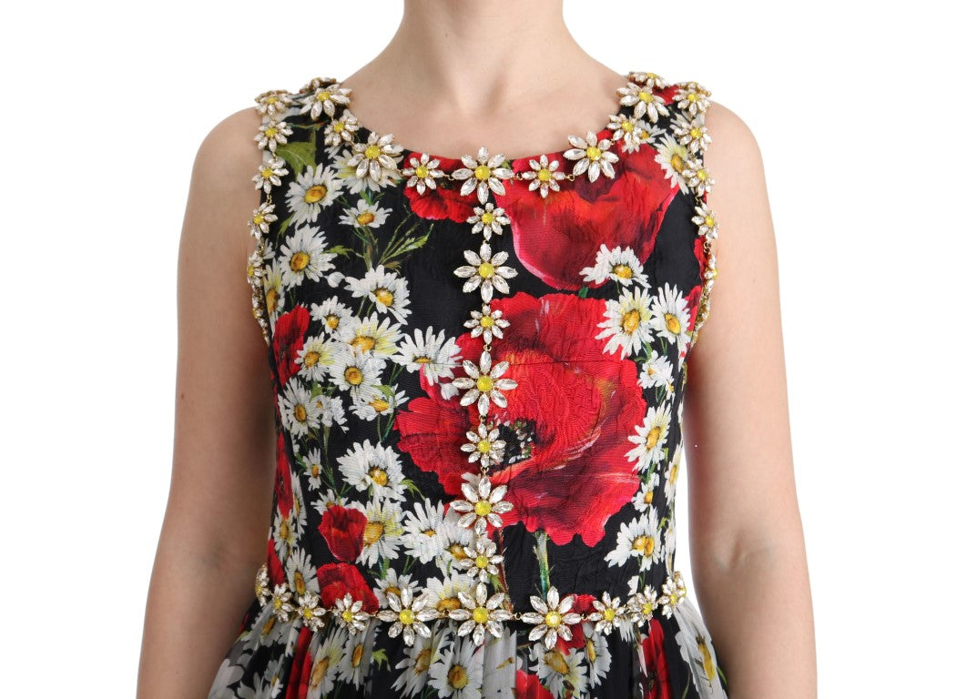 Buy Floral Maxi Gown with Sunflower Print and Crystals by Dolce & Gabbana