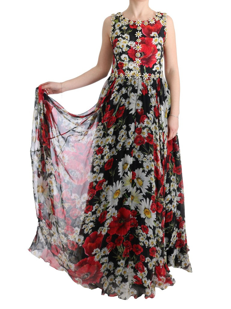 Buy Floral Maxi Gown with Sunflower Print and Crystals by Dolce & Gabbana