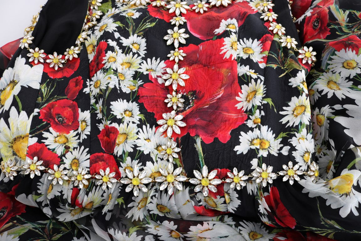 Buy Floral Maxi Gown with Sunflower Print and Crystals by Dolce & Gabbana