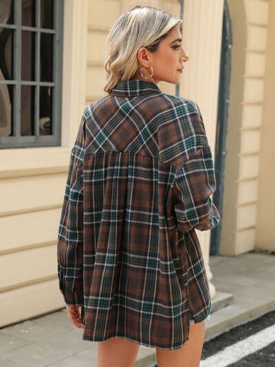 Buy Pocketed Plaid Collared Neck Long Sleeve Shirt by H&L&L