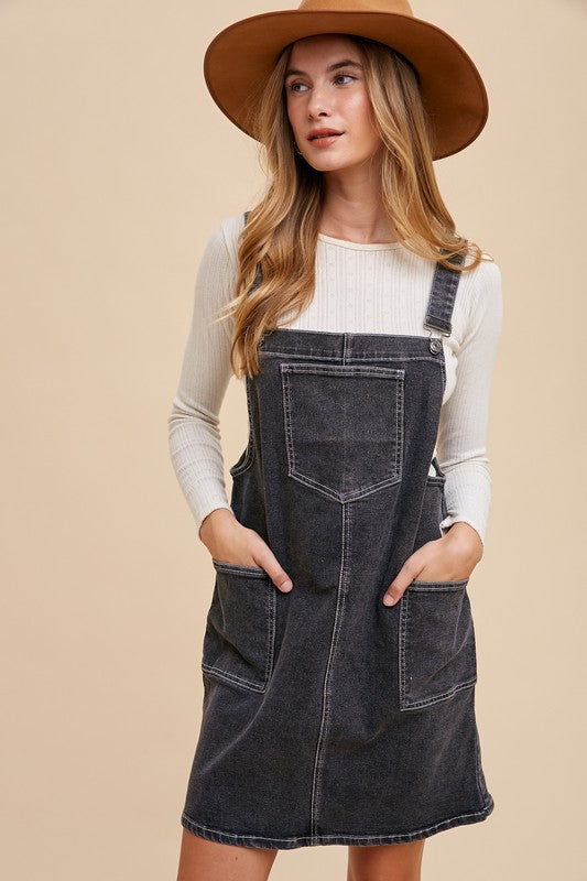 Buy Wide Strap Denim Overall Dress with Pockets by Faz