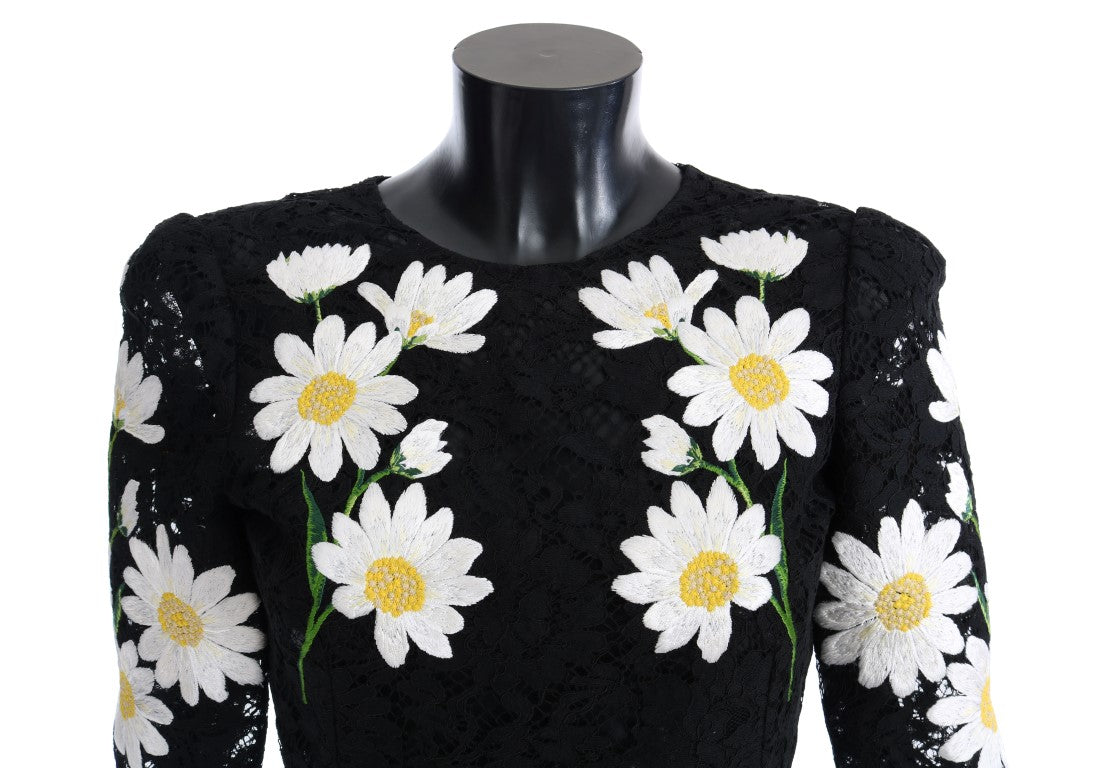 Buy Black Floral Lace Chamomile Embroidered Dress by Dolce & Gabbana