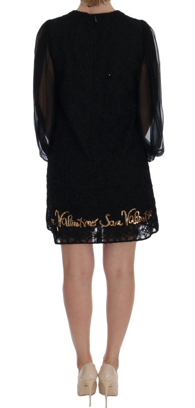 Buy Black Lace Sequined Shift Dress by Dolce & Gabbana