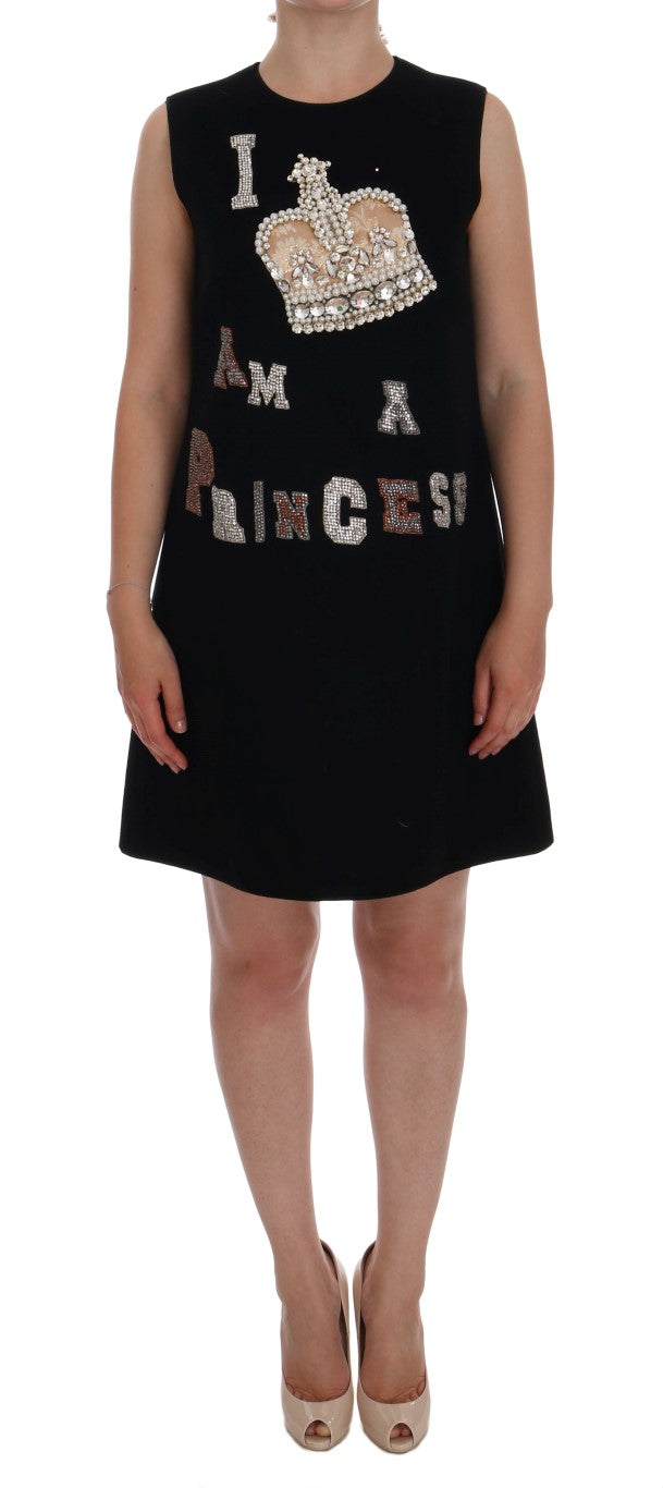 Buy Black Wool Crystal Princess Dress by Dolce & Gabbana