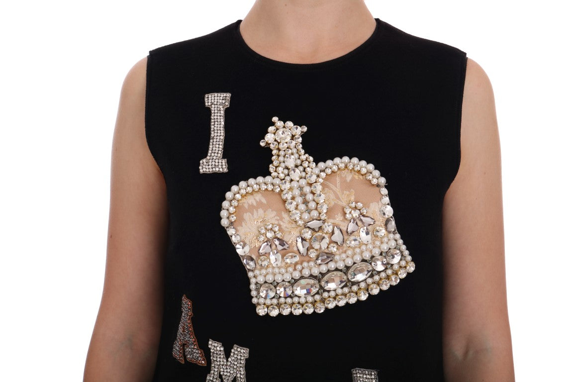 Buy Black Wool Crystal Princess Dress by Dolce & Gabbana