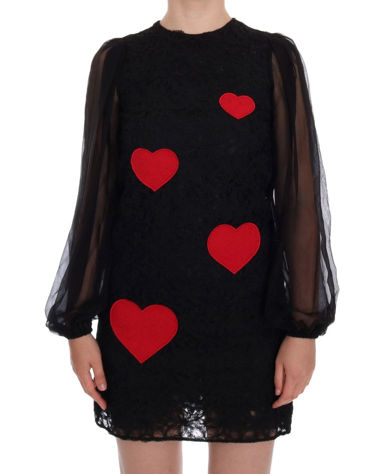 Buy Elegant Black Lace Heart Applique Shift Dress by Dolce & Gabbana