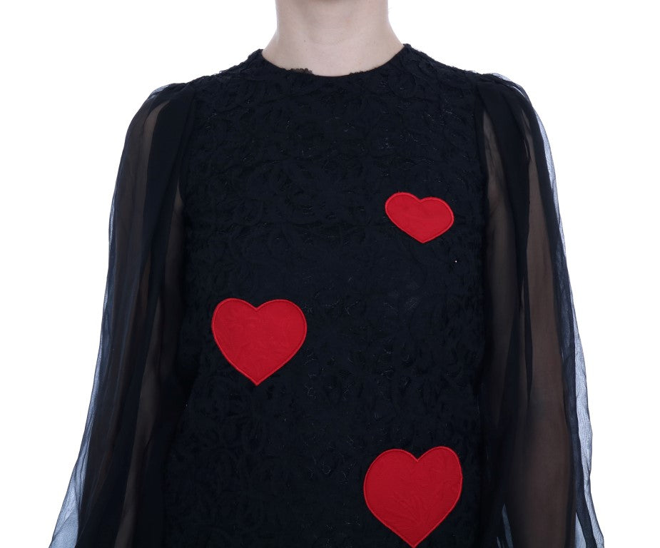 Buy Elegant Black Lace Heart Applique Shift Dress by Dolce & Gabbana