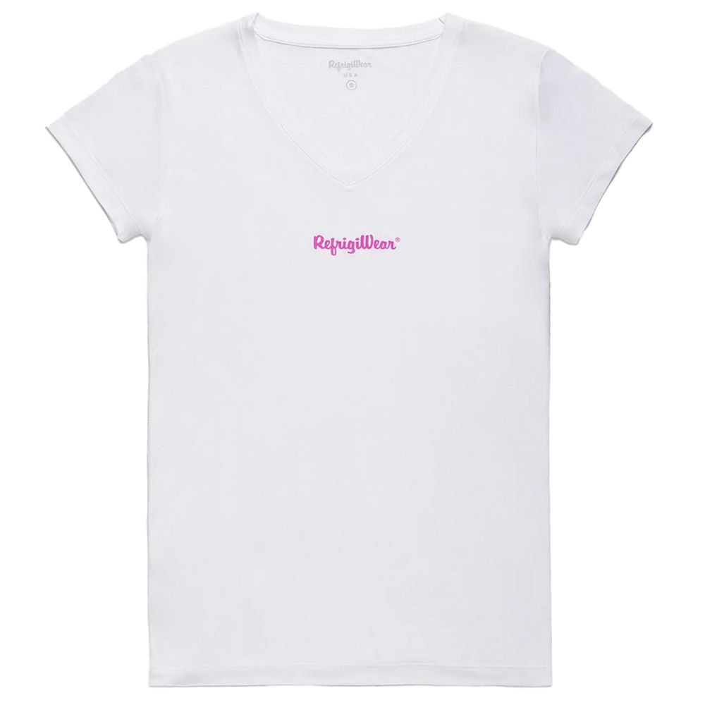 Elegant V-Neck Logo Tee in Pristine White