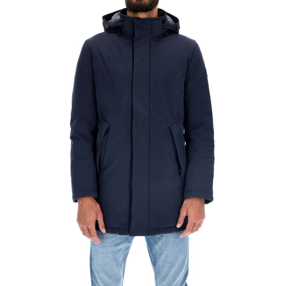 Chic Blue Padded Parka with Removable Hood