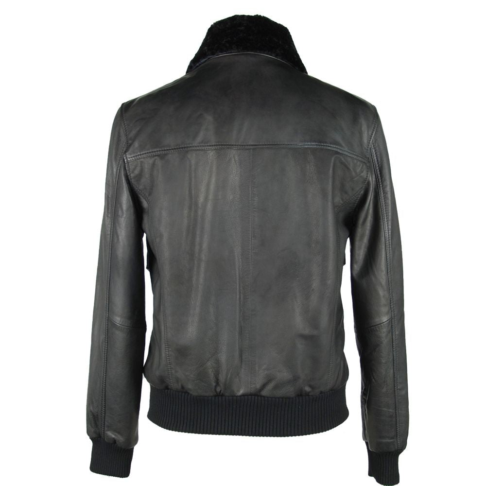 Sleek Black Leather Zip Jacket