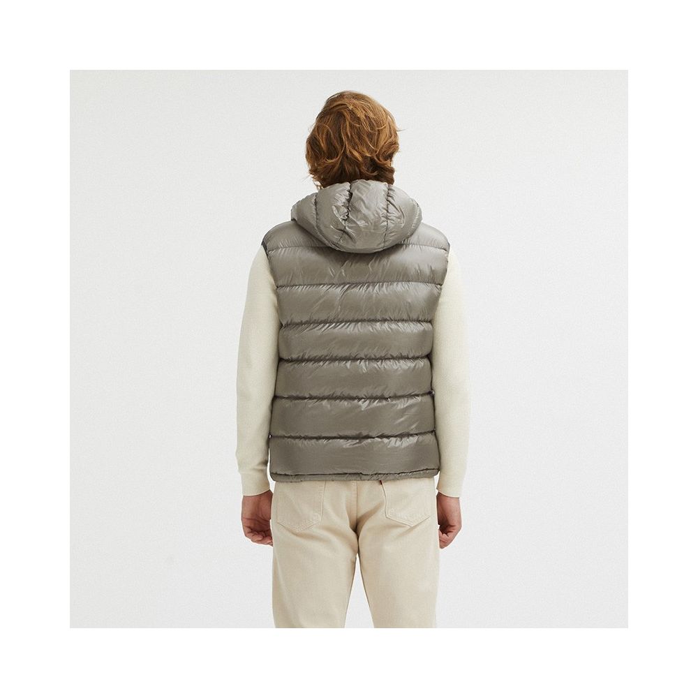 Reversible Goose Down Hooded Vest in Gray