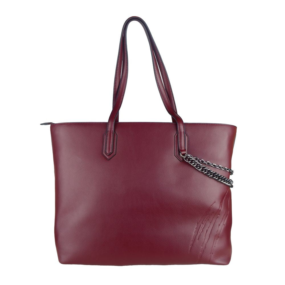 Buy Eco-Leather Chic Burgundy Shopper with Chain Detail by Plein Sport