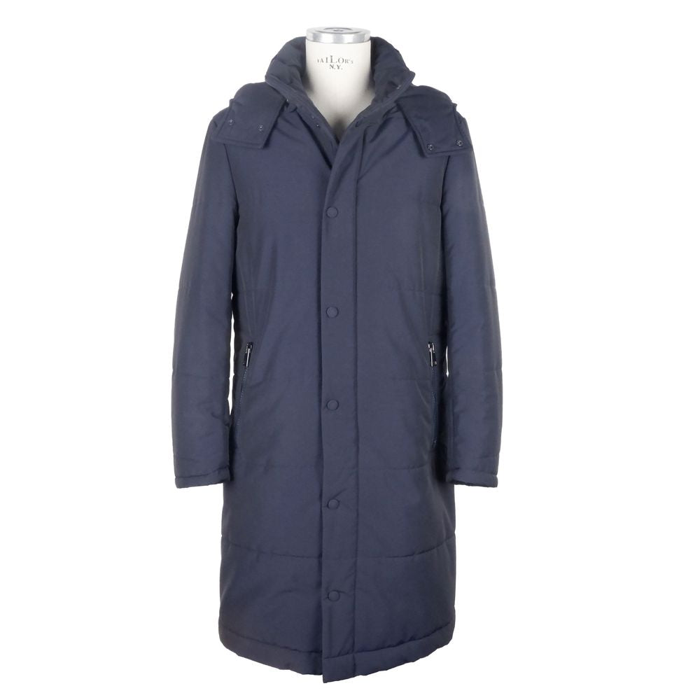 Blue Wool Men Raincoat