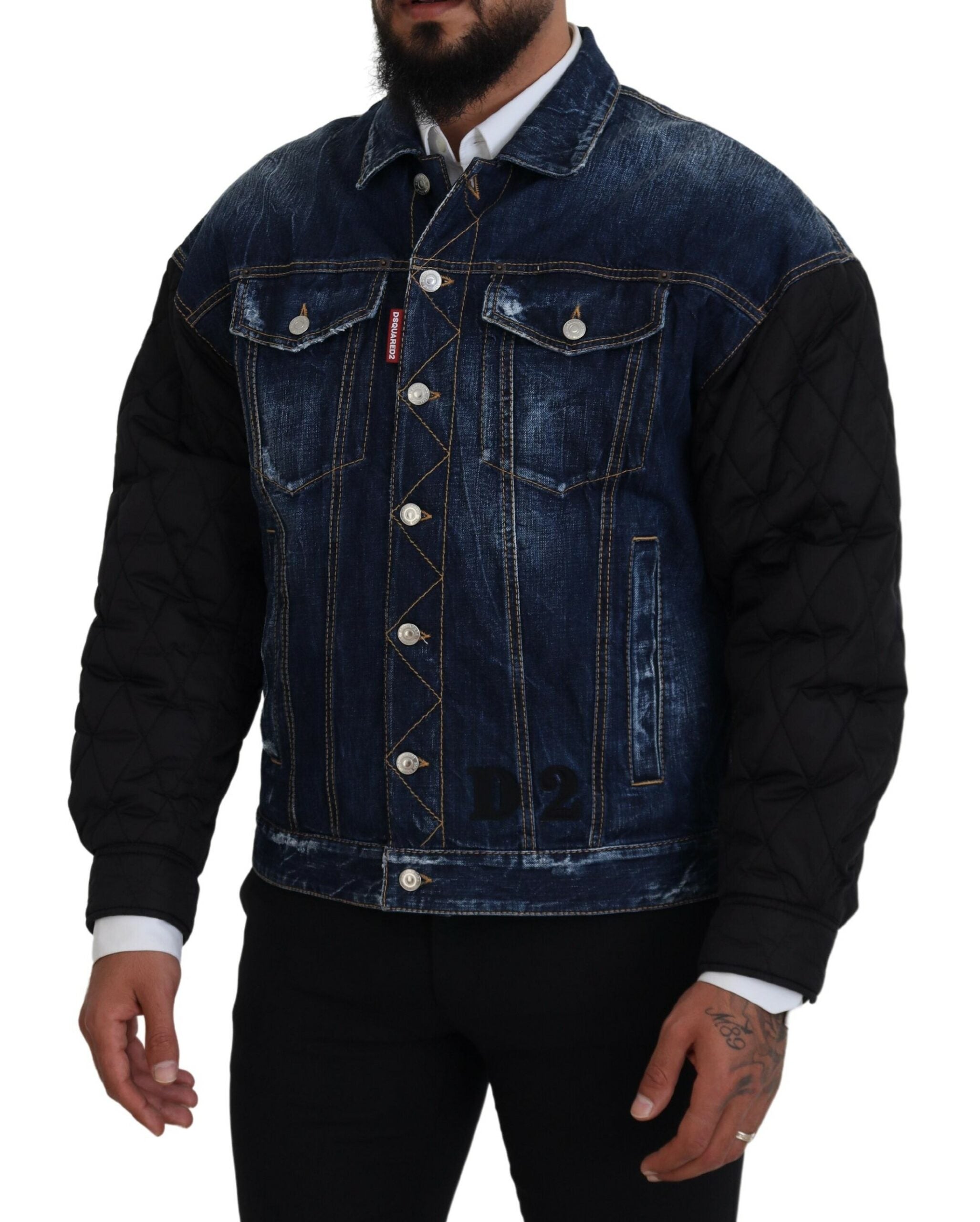 Blue Denim Black Sleeves Men Jacket Cotton Bomber