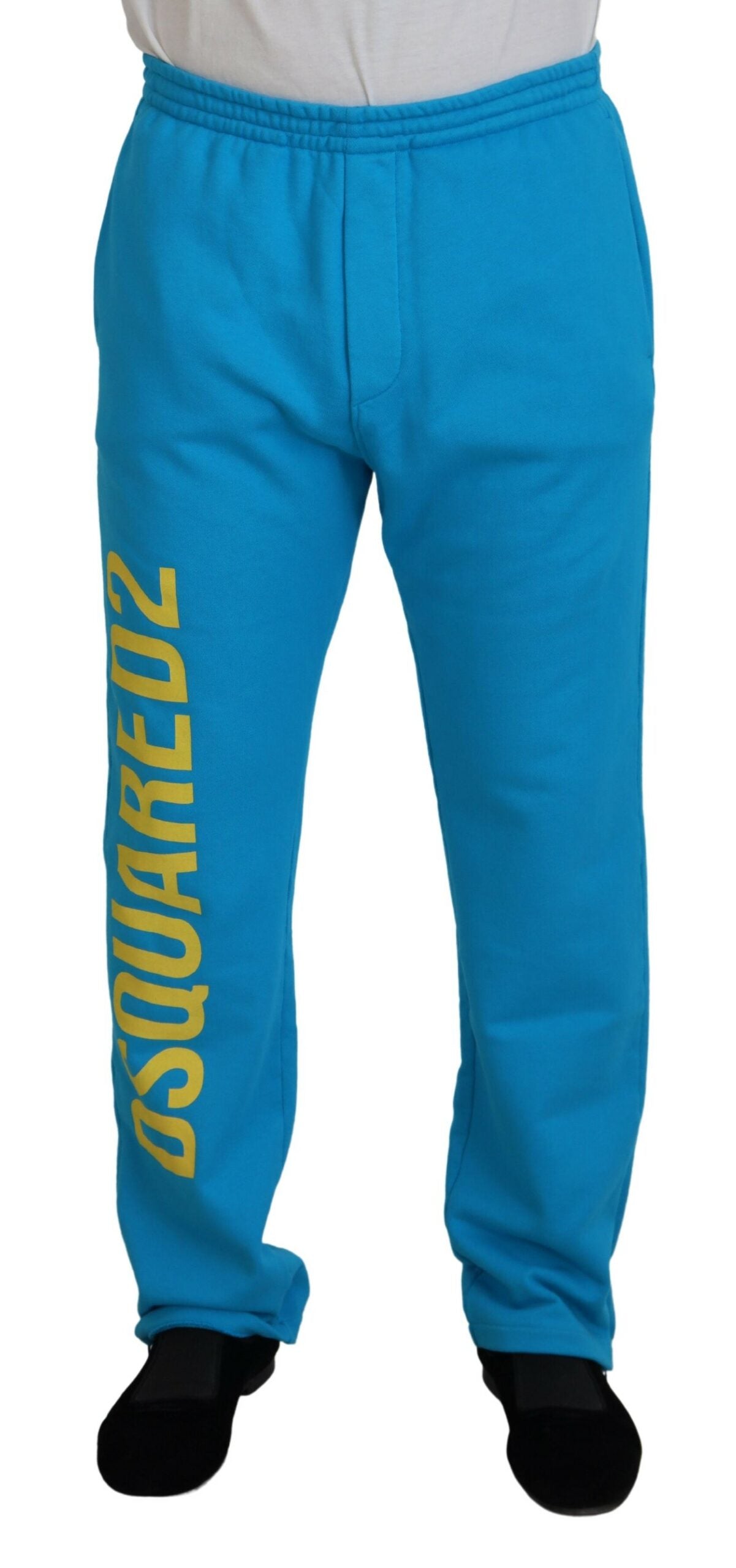 Light Blue Cotton Logo Print Casual Pants