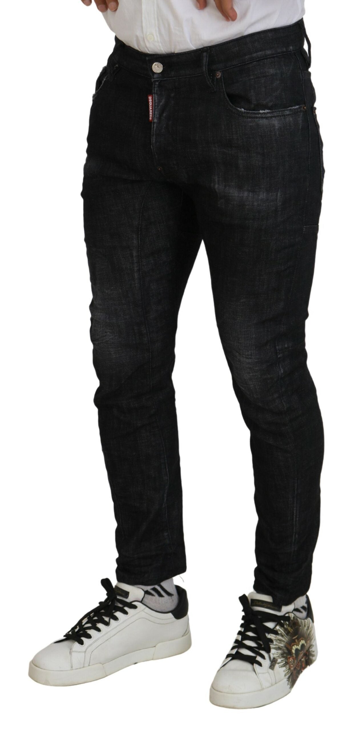 Black Washed Cotton Skinny Casual Men Denim Jeans