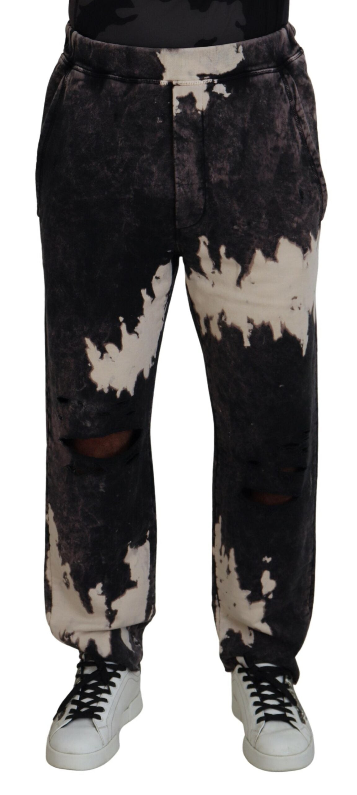 Gray Washed Tie Dye Tattered Men Pants