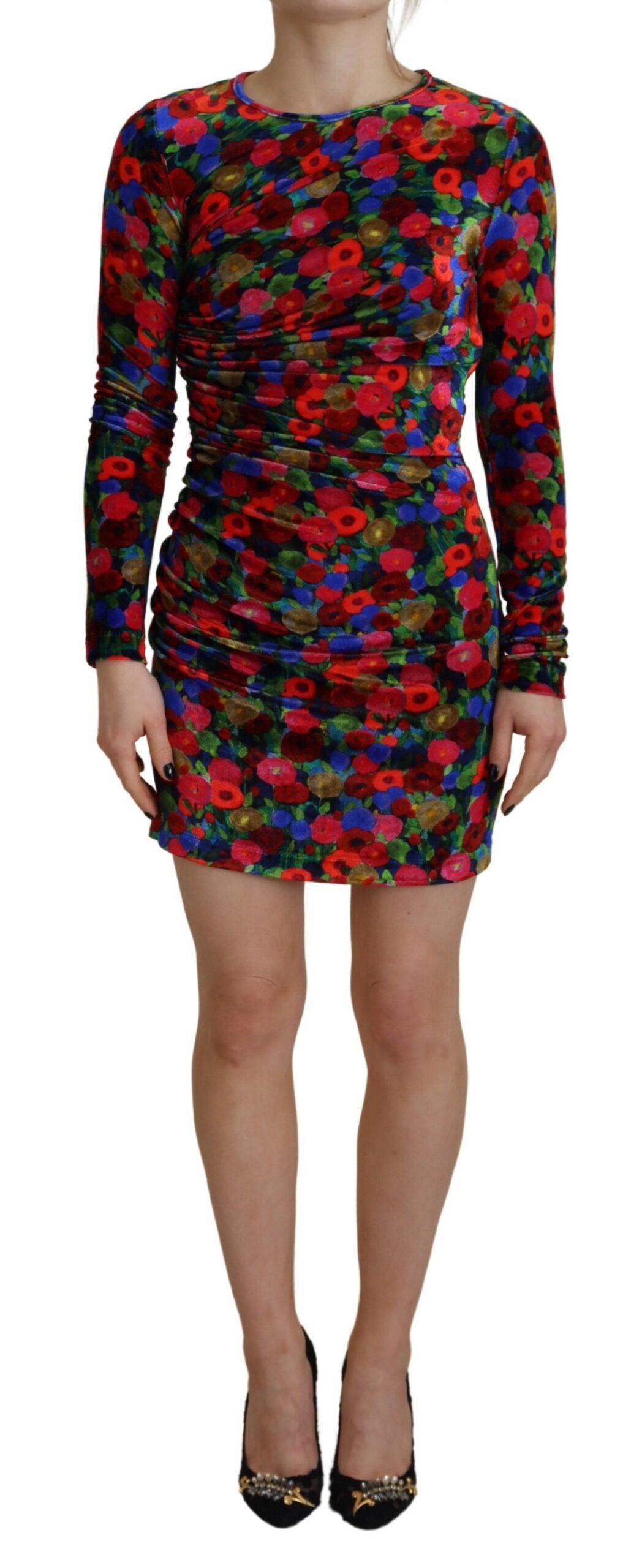 Multicolor Floral Bodycon Ruched Mini Dress