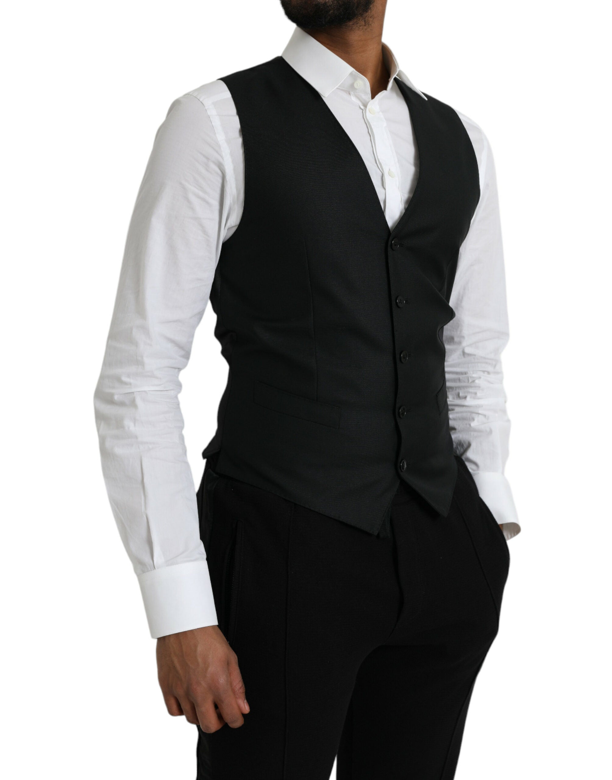 Black Wool Waistcoat Dress Formal Vest