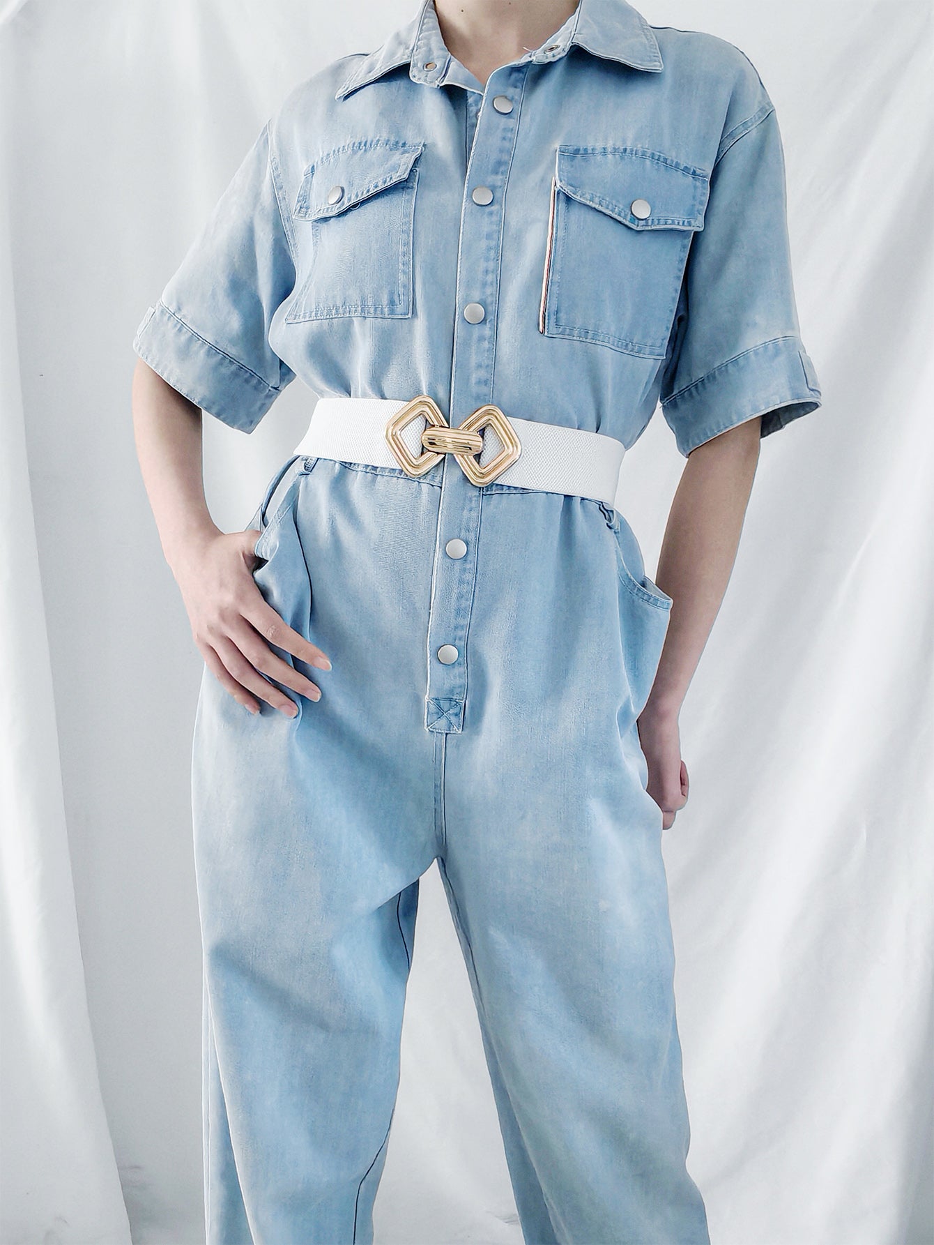 Buy Geometric Buckle Elastic Wide Belt by Faz