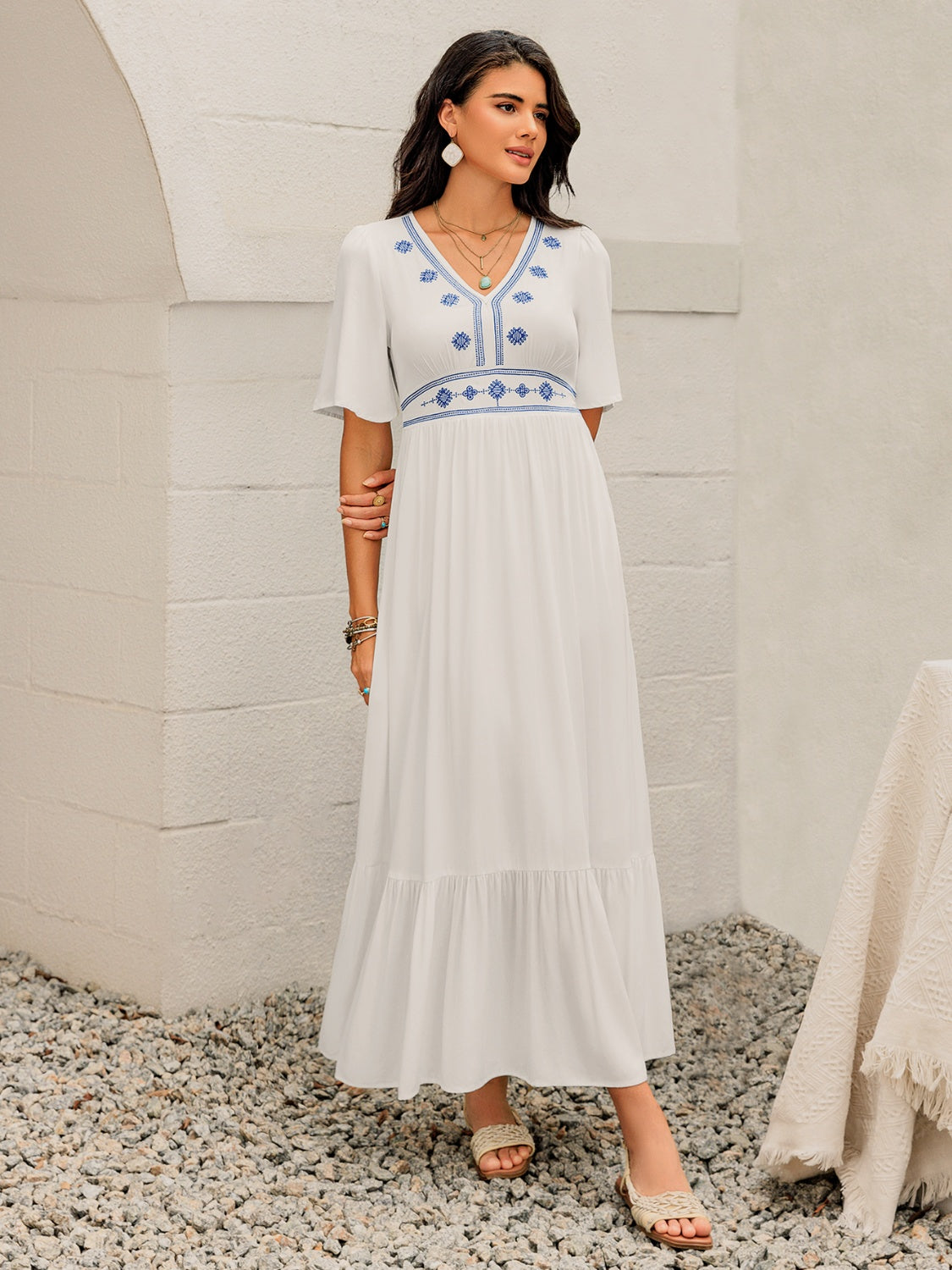 Buy Ruffled Hem V-Neck Flutter Sleeve Dress by Faz