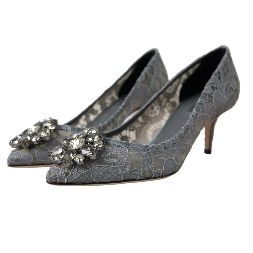 Gray Taormina Lace Crystal Heels Pumps Shoes