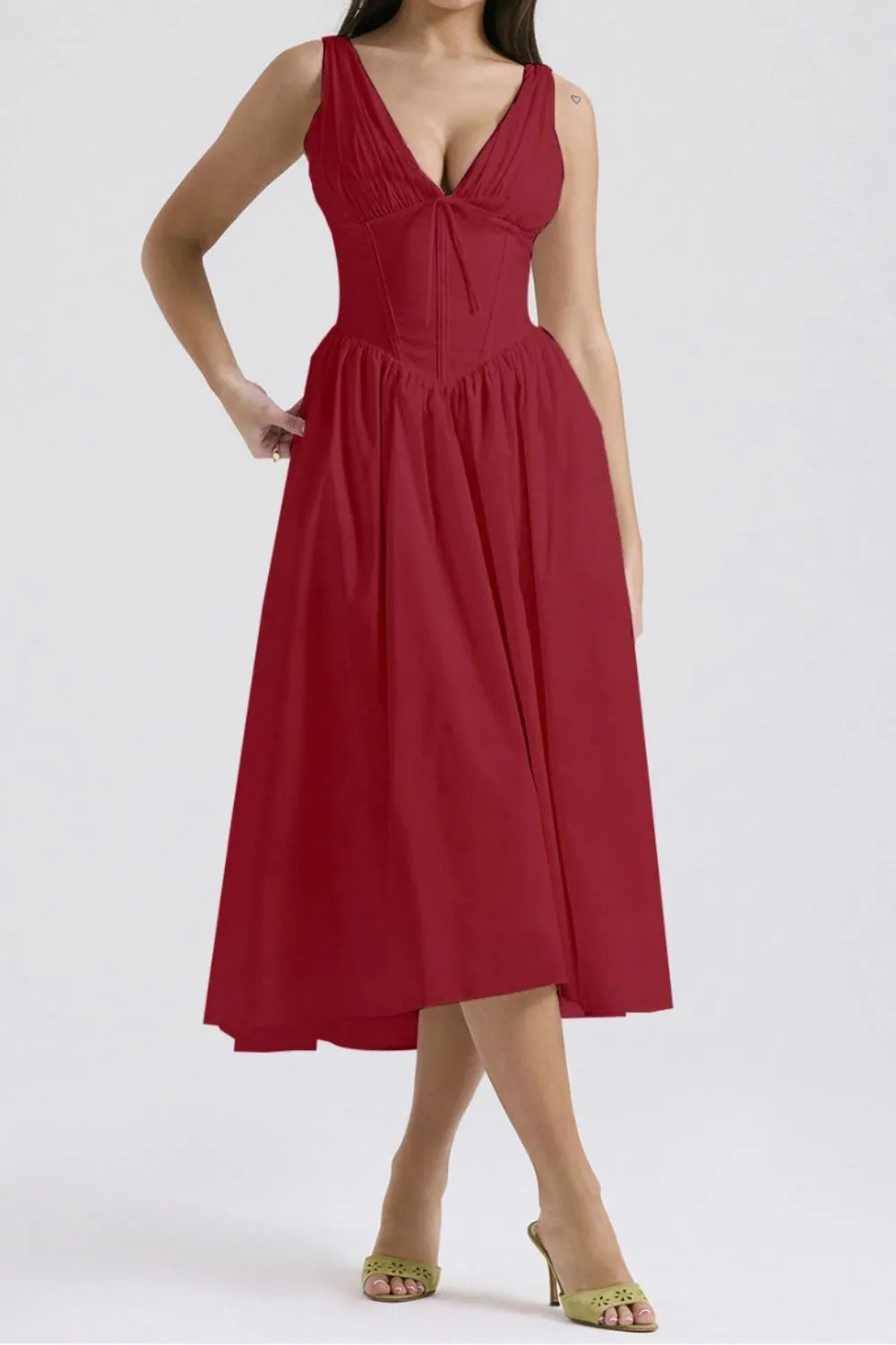 Buy Ruched V-Neck Sleeveless Dress with Pockets by Faz