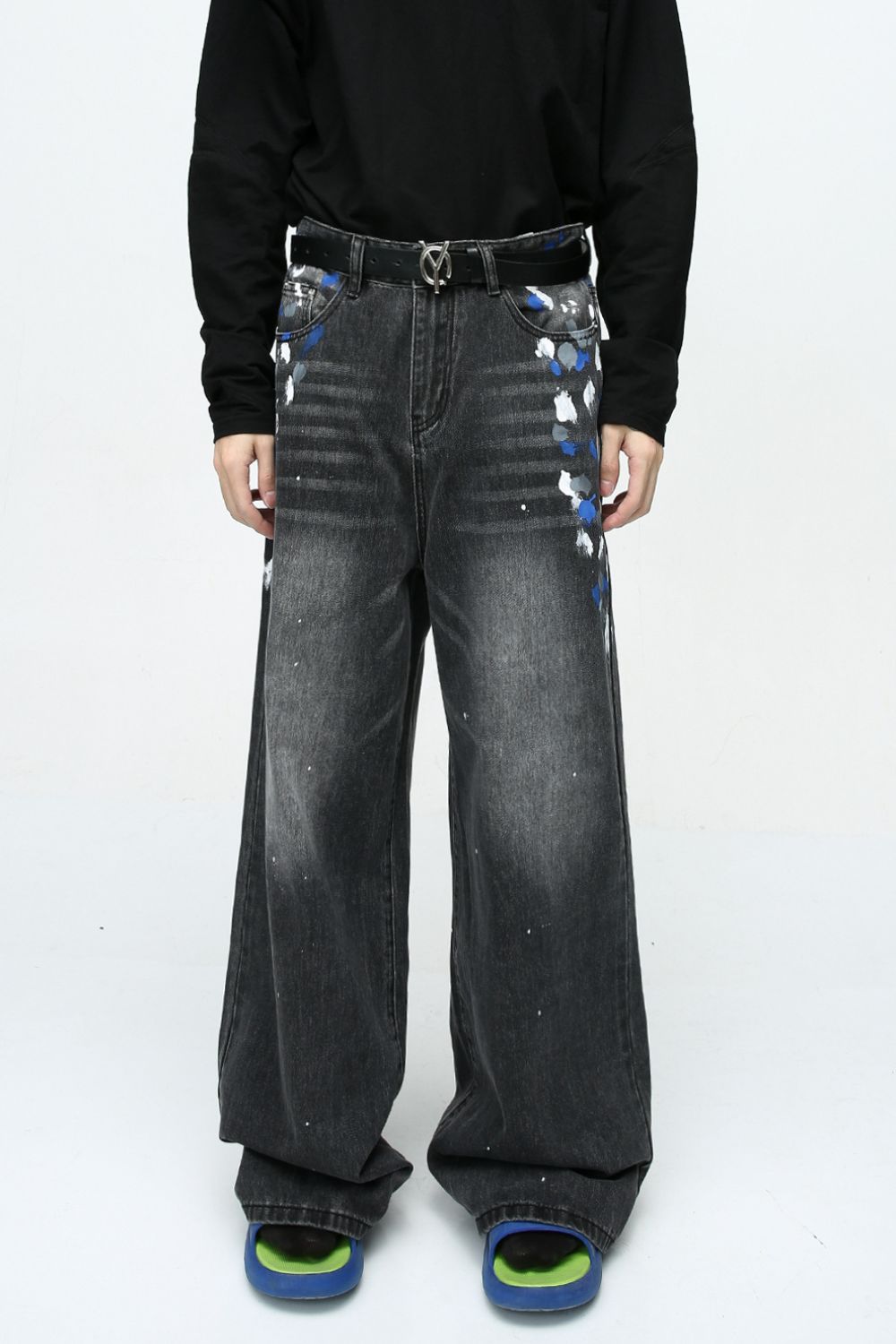Buy Watercolor Wide Leg Jeans with Pockets by Faz