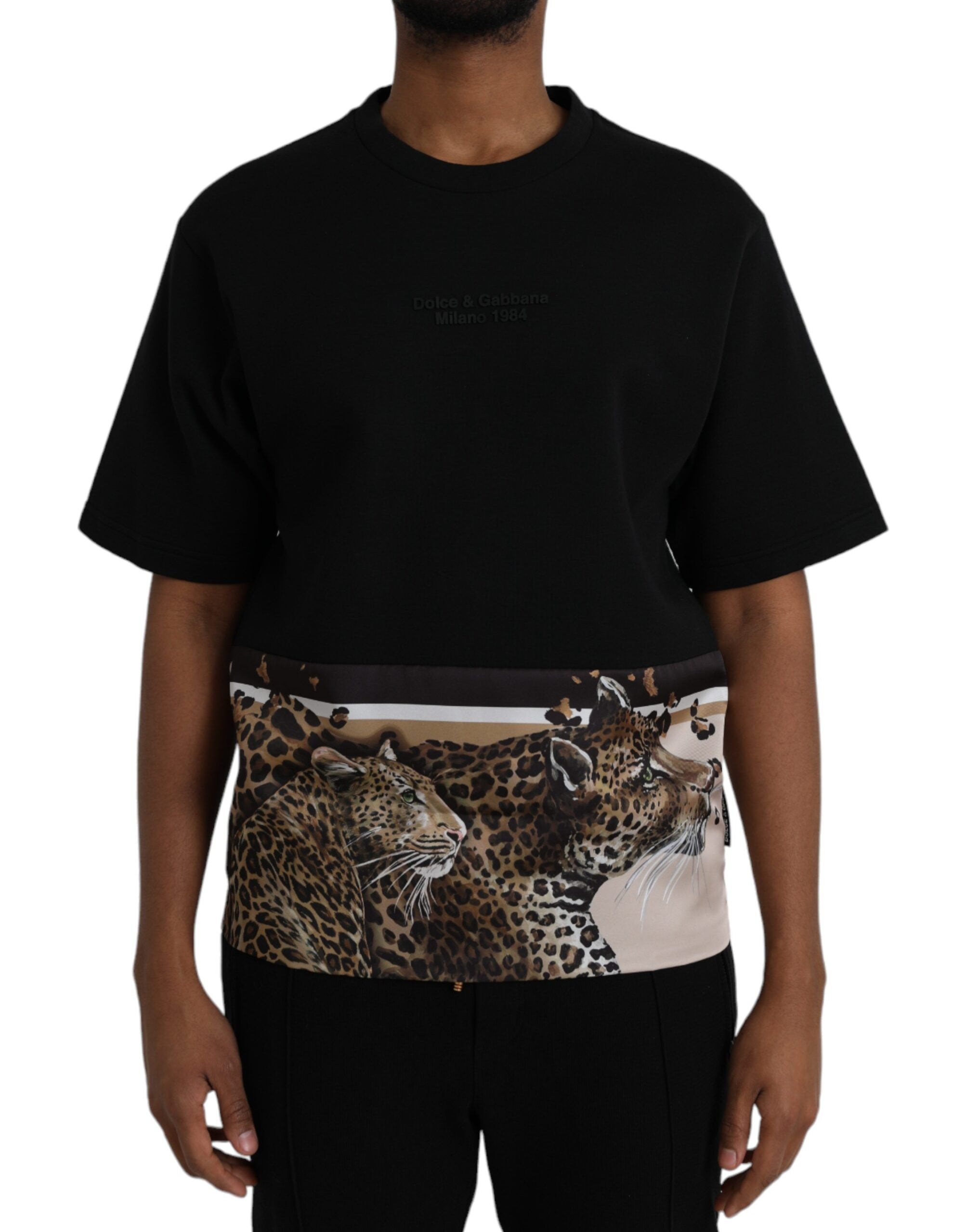 Black Leopard Cotton Short Sleeves T-shirt