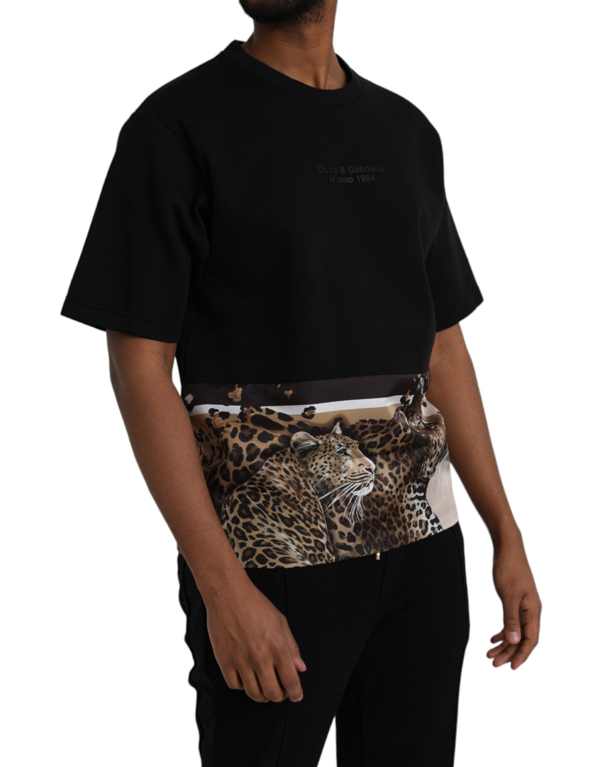 Black Leopard Cotton Short Sleeves T-shirt