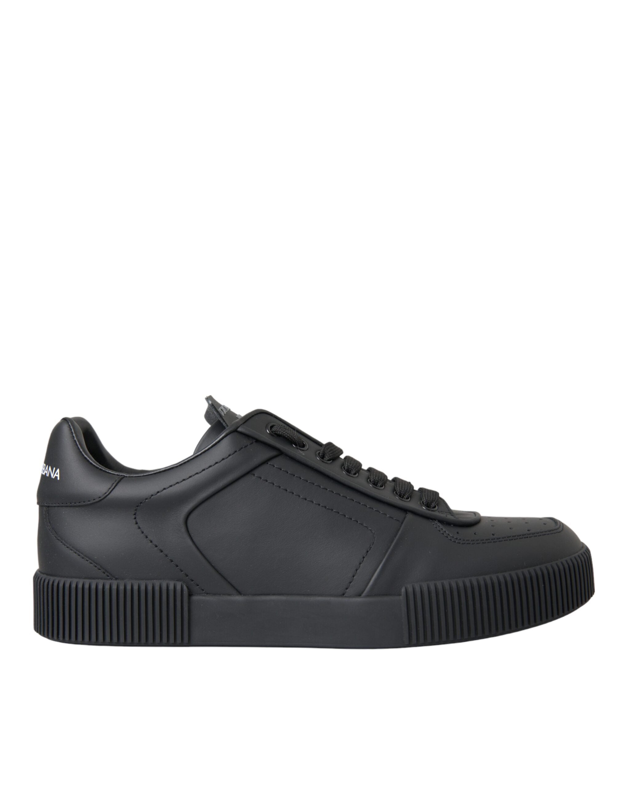 Black Miami Leather Low Top Sneakers Men Shoes