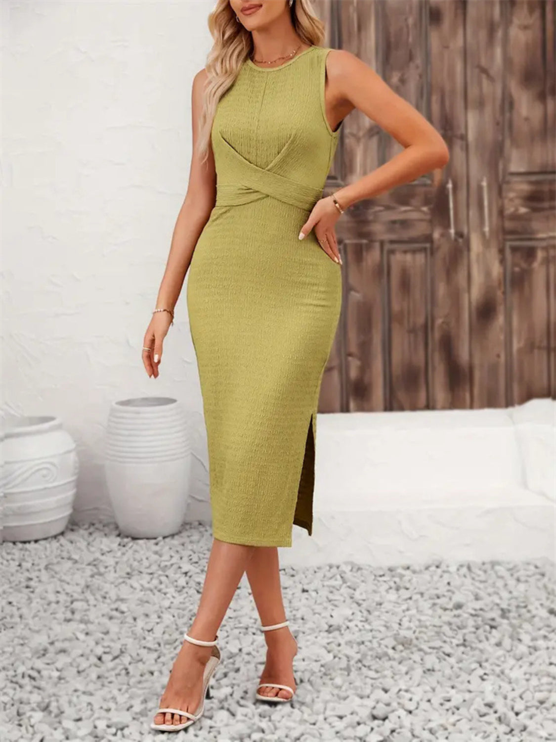 Buy Back Tie Sleeveless Slit Midi Dress by Faz