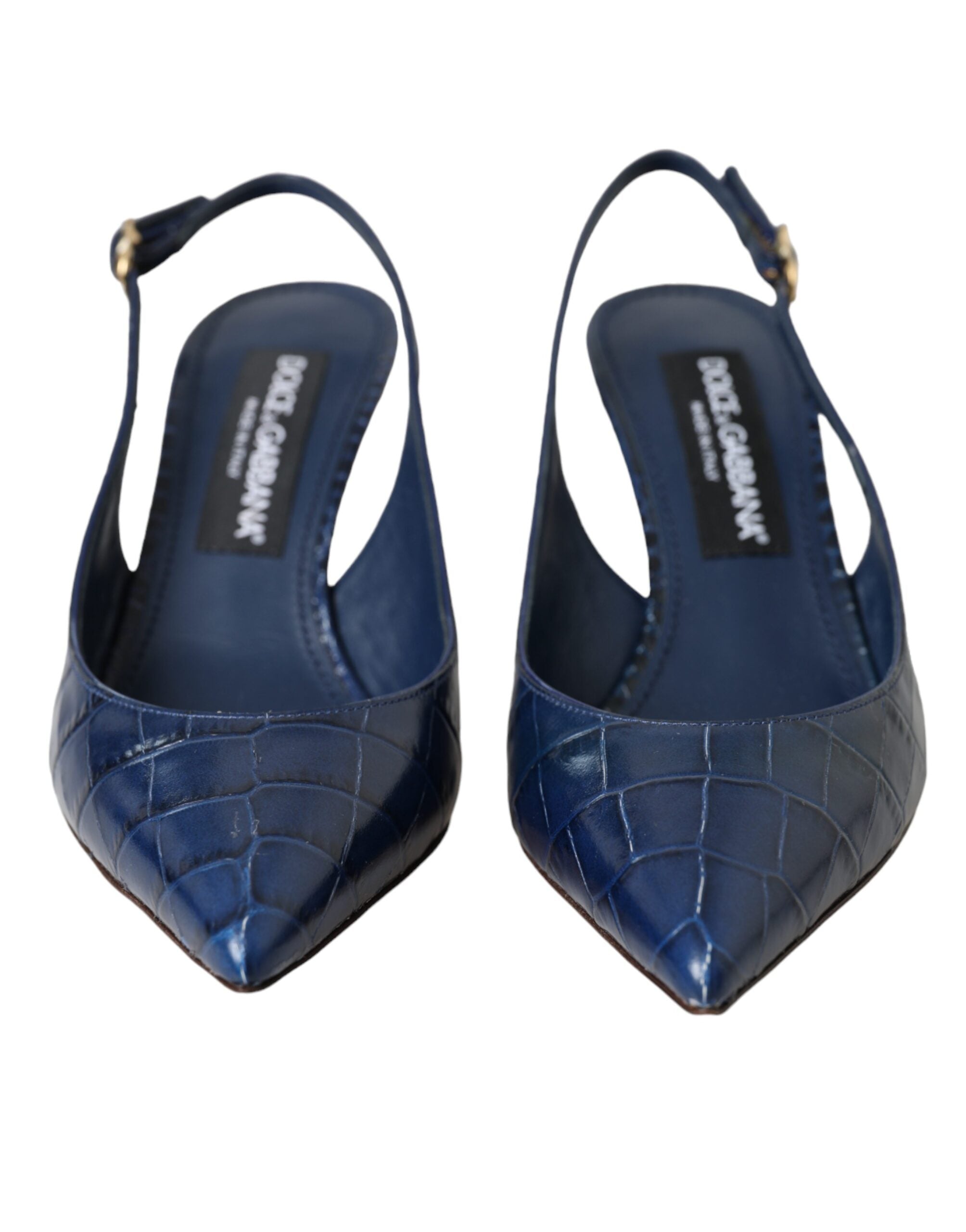 Dark Blue Croc Leather Slingbacks Shoes