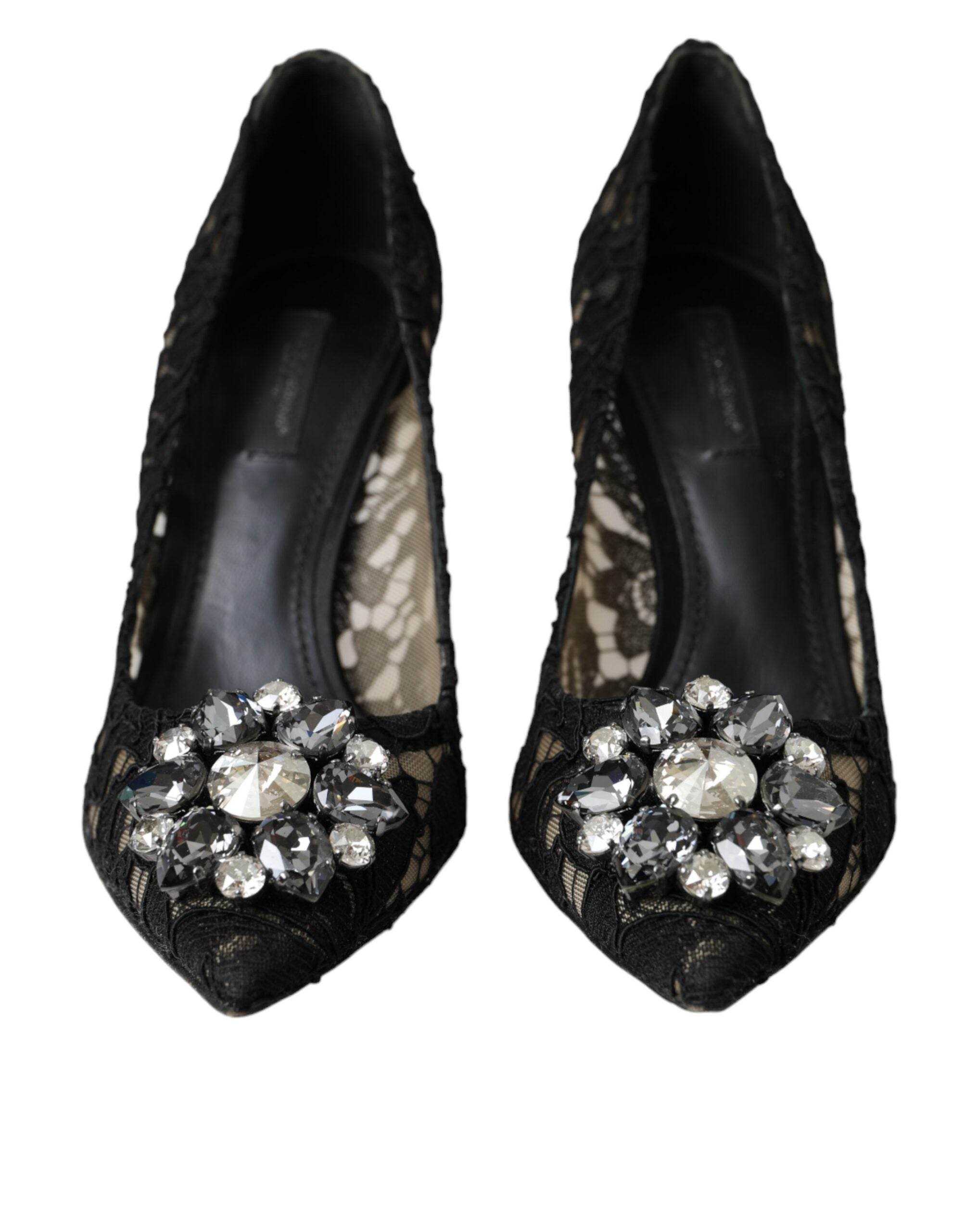 Black Taormina Lace Crystal Heel Pumps Shoes