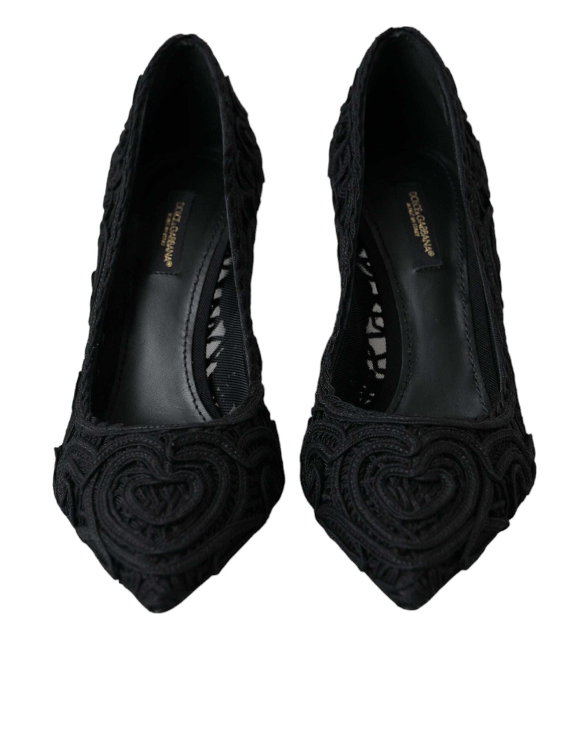 Black Cordonetto Ricamo Pump Heels Shoes