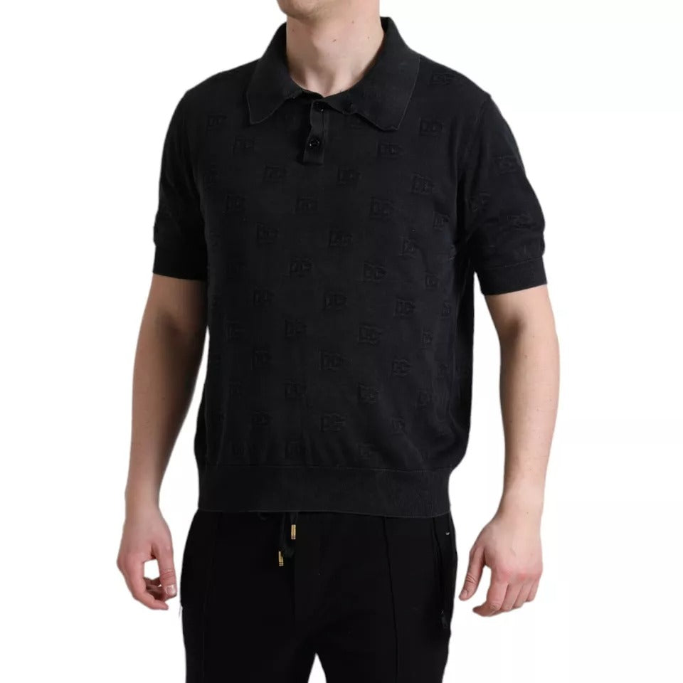 Black DG Logo Silk Jacquard Polo T-shirt